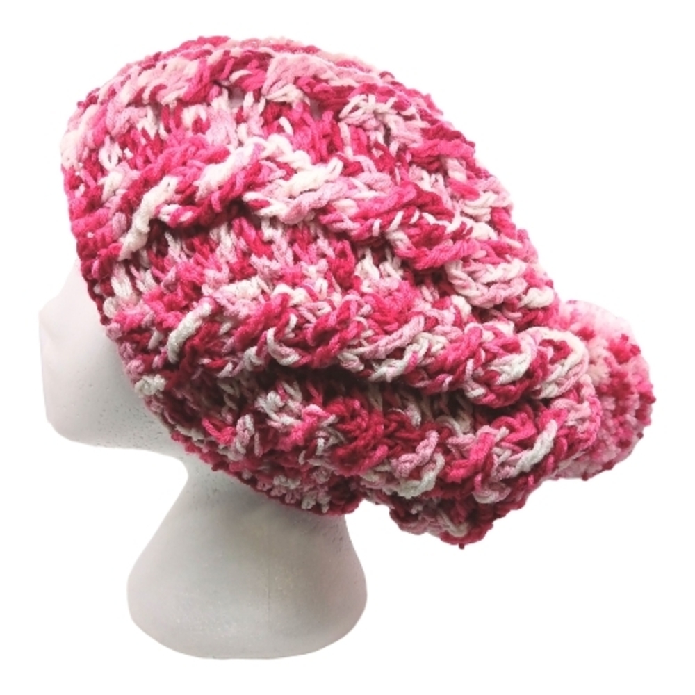 HANDMADE Pink & White Cable Knit Hand Crochet Winter Hat | Barbiecore Beanie